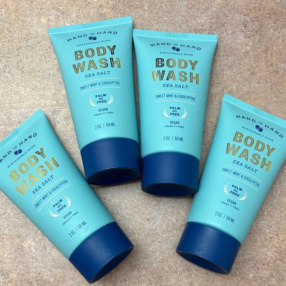 4pk 2oz Hand In Hand Sea Salt Sweet Mint & Eucalyptus Body Wash Travel sealed